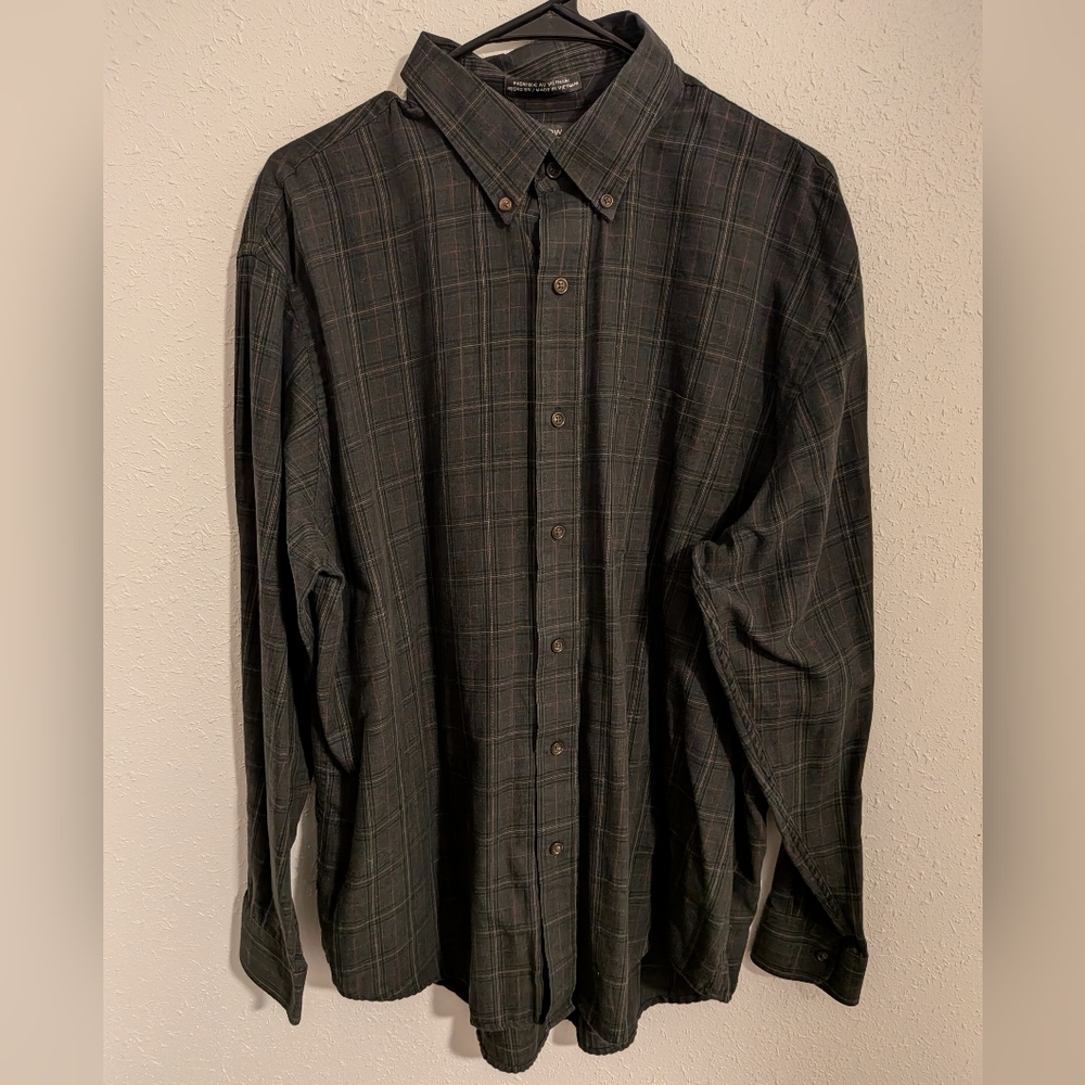 Arrow Men's Black Plaid Button-Down Shirt (L)